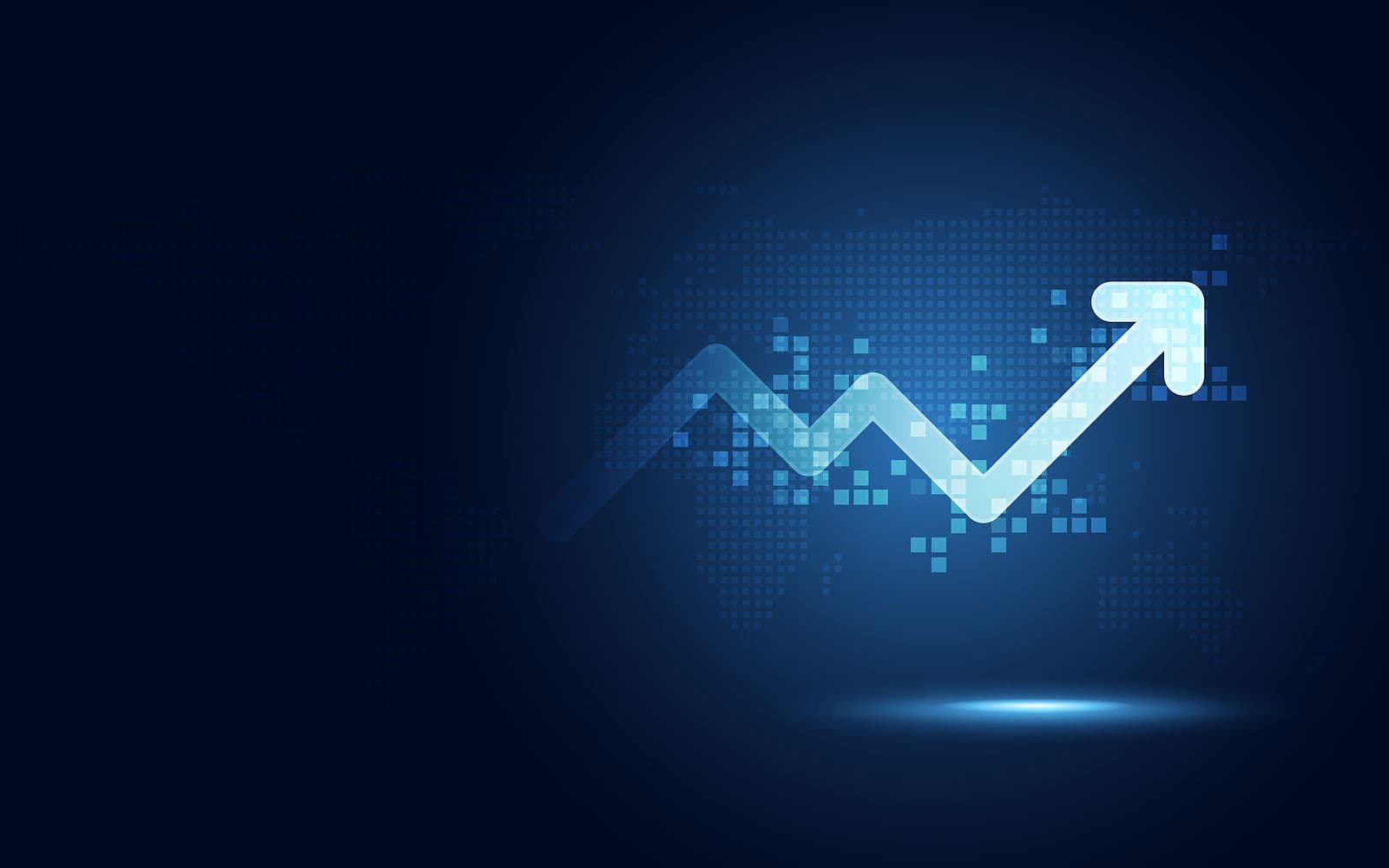 A graphic of a digital arrow chart trending upwards.
